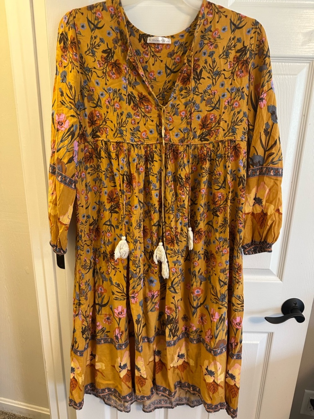 Mustard Floral Boho Tassel Dress